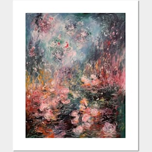 French Garden Reflection Abstract Pink Flowers Posters and Art